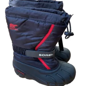 SOREL Youth Flurry Winter Snow Boots for Kids black/red insulated 5 NWT