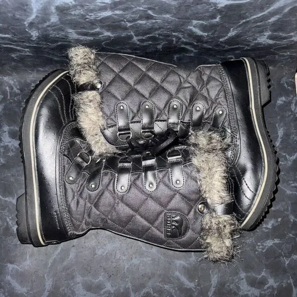 Sorel Tofino II Waterproof Black Winter Fur Outdoor Boots Womens Size 10.5