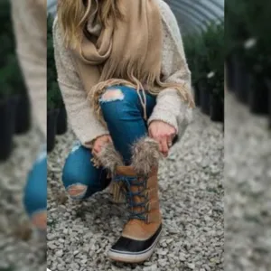 Sorel Womens Midcalf Faux Fur Winter Snow Boots Size 7.5 Tan Blue