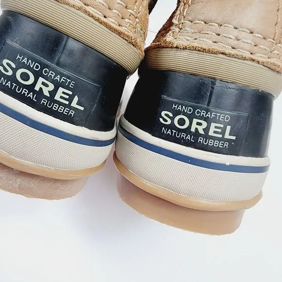 Sorel Womens Midcalf Faux Fur Winter Snow Boots Size 7.5 Tan Blue