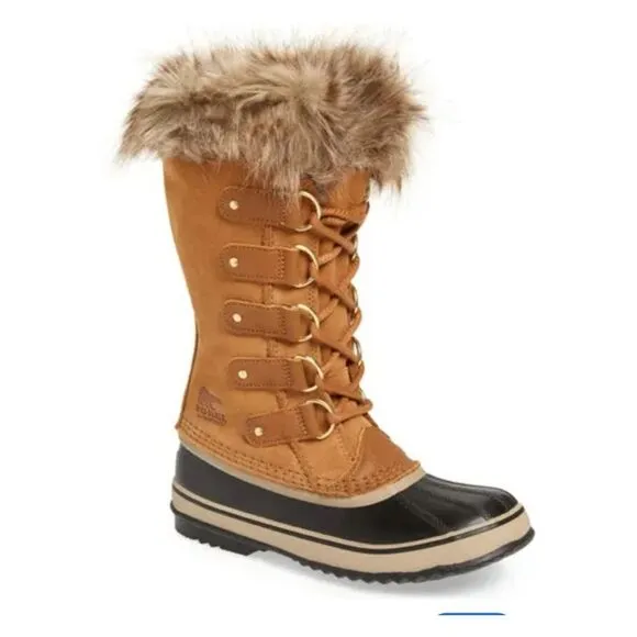 Sorel Womens Midcalf Faux Fur Winter Snow Boots Size 7.5 Tan Blue