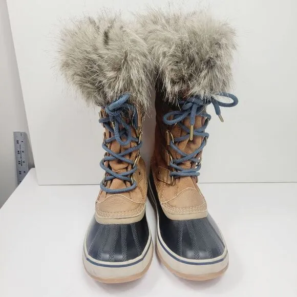Sorel Womens Midcalf Faux Fur Winter Snow Boots Size 7.5 Tan Blue