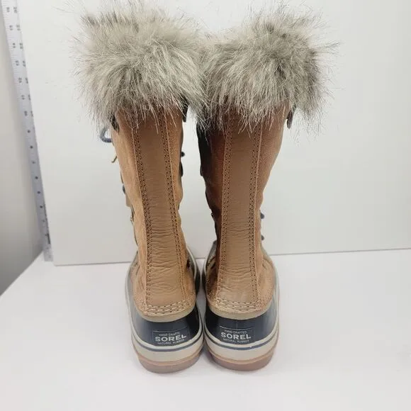 Sorel Womens Midcalf Faux Fur Winter Snow Boots Size 7.5 Tan Blue