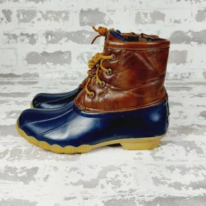 Sperry Brown Navy Blue Girls Outdoor Waterproof Rubber Boots W155