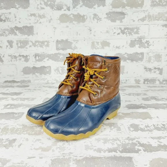 Sperry Brown Navy Blue Girls Outdoor Waterproof Rubber Boots W155