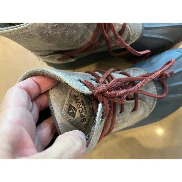 Sperry Duck Boots Rain Women 7M Leather Quarter Zip Rubber Outdoor Winter Snow