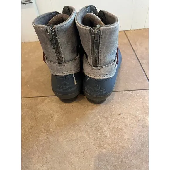 Sperry Duck Boots Rain Women 7M Leather Quarter Zip Rubber Outdoor Winter Snow
