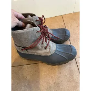 Sperry Duck Boots Rain Women 7M Leather Quarter Zip Rubber Outdoor Winter Snow