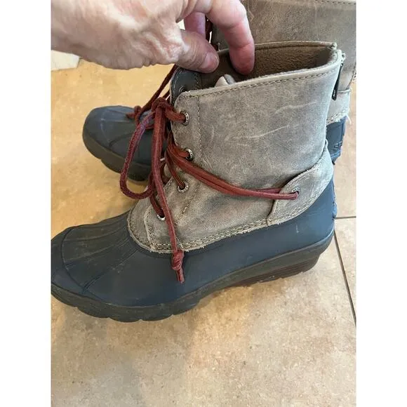 Sperry Duck Boots Rain Women 7M Leather Quarter Zip Rubber Outdoor Winter Snow