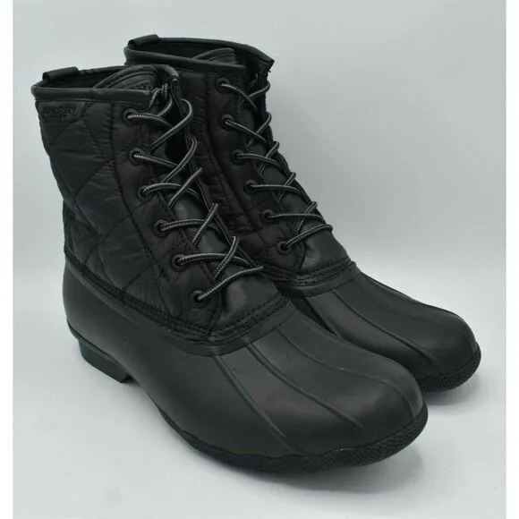 Sperry Mens Size 10 M Saltwater Lace Up Water Resistant Nylon Black Duck Boots