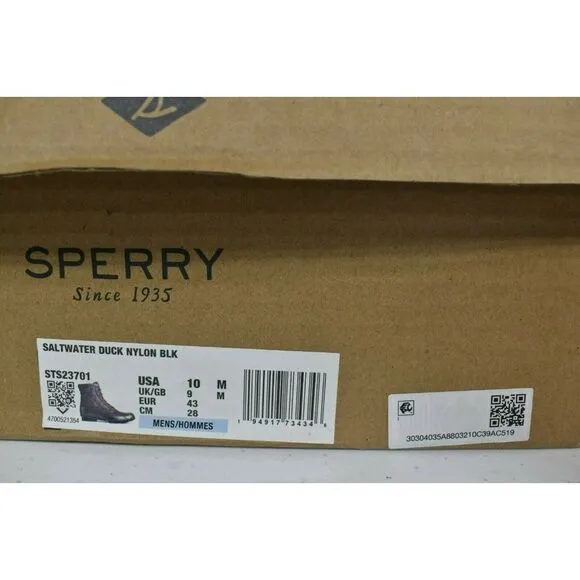Sperry Mens Size 10 M Saltwater Nylon Water Resistant Lace Up Black Duck Boots