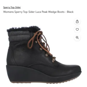 SPERRY Top-Sider Luca Black Suede Faux Fur lined wedge ankle boot women size 8