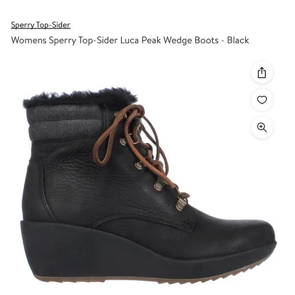 SPERRY Top-Sider Luca Black Suede Faux Fur lined wedge ankle boot women size 8