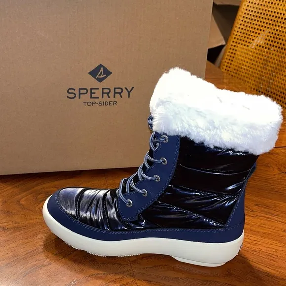 Sperry Top-Sider Navy Shimmer Bearing Plushwave Cold Weather Duck Boots Size 6