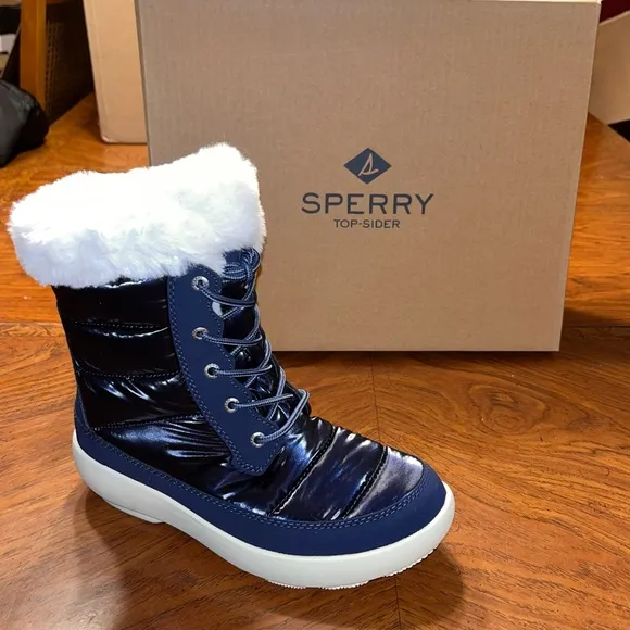 Sperry Top-Sider Navy Shimmer Bearing Plushwave Cold Weather Duck Boots Size 6