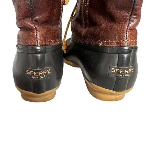 Sperry Women Size 8 Brown and Black Saltwater Hunting Outdoor Duck Rain Boots