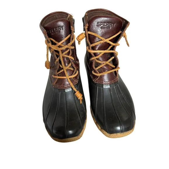 Sperry Women Size 8 Brown and Black Saltwater Hunting Outdoor Duck Rain Boots