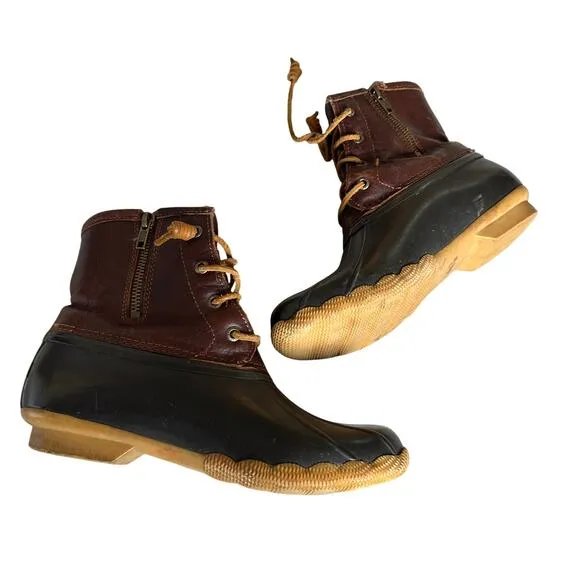 Sperry Women Size 8 Brown and Black Saltwater Hunting Outdoor Duck Rain Boots