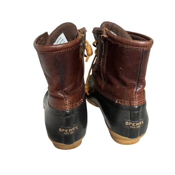 Sperry Women Size 8 Brown and Black Saltwater Hunting Outdoor Duck Rain Boots