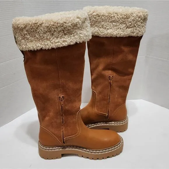Splendid  Antonia Sherpa Fur trimmed Cognac Suede leather boots Womens 7.5 8 New
