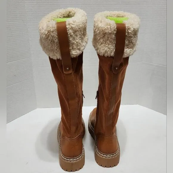 Splendid  Antonia Sherpa Fur trimmed Cognac Suede leather boots Womens 7.5 8 New