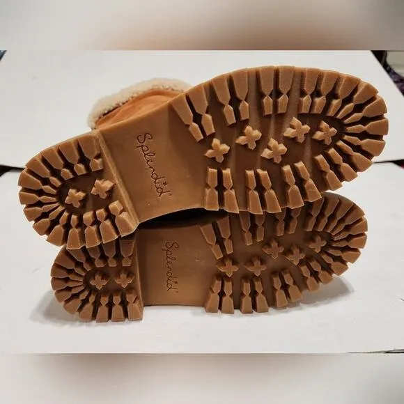 Splendid  Antonia Sherpa Fur trimmed Cognac Suede leather boots Womens 7.5 8 New