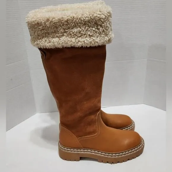 Splendid  Antonia Sherpa Fur trimmed Cognac Suede leather boots Womens 7.5 8 New