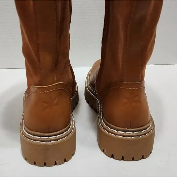 Splendid  Antonia Sherpa Fur trimmed Cognac Suede leather boots Womens 7.5 8 New