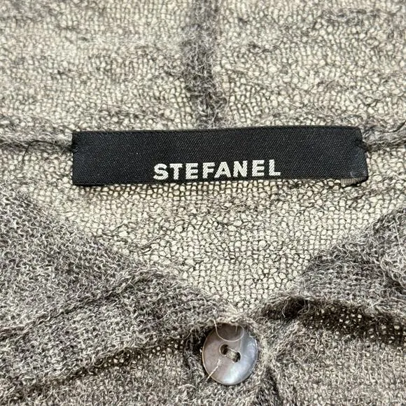 Stefanel Top Womens Sz S Grey Alpaca Long Sleeve Cardigan Collared Sheer Sweater