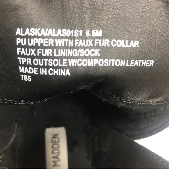 Steve Madden Alaska Faux Fur Black Leather Combat Women Boots Size 6.5