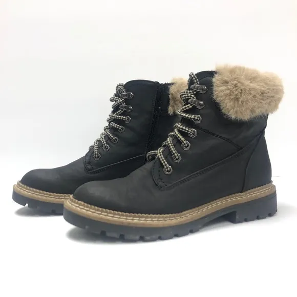 Steve Madden Alaska Faux Fur Black Leather Combat Women Boots Size 6.5