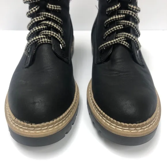 Steve Madden Alaska Faux Fur Black Leather Combat Women Boots Size 6.5