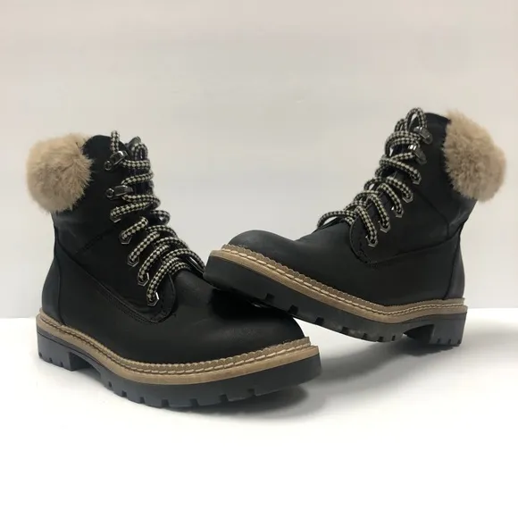 Steve Madden Alaska Faux Fur Black Leather Combat Women Boots Size 6.5