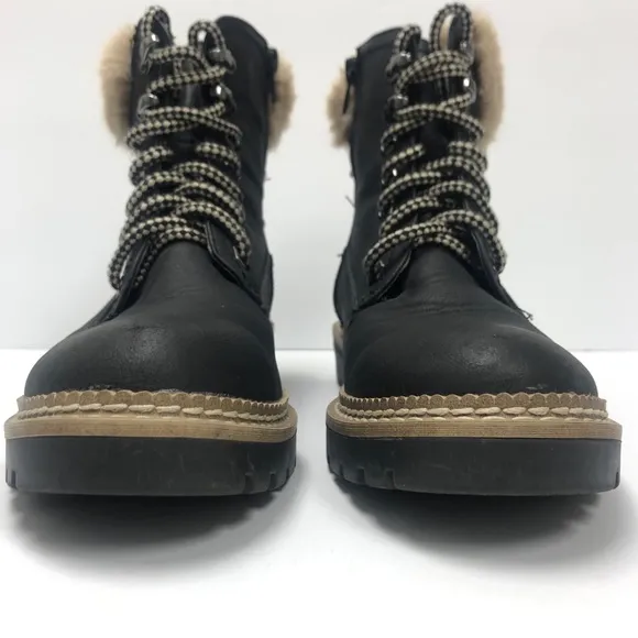 Steve Madden Alaska Faux Fur Black Leather Combat Women Boots Size 6.5