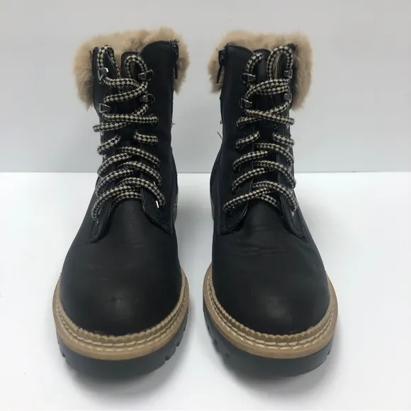 Steve Madden Alaska Faux Fur Black Leather Combat Women Boots Size 6.5