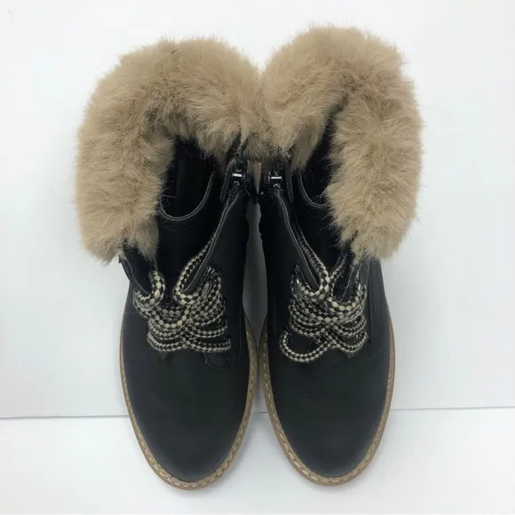 Steve Madden Alaska Faux Fur Black Leather Combat Women Boots Size 6.5