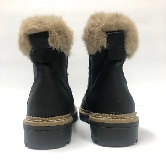 Steve Madden Alaska Faux Fur Black Leather Combat Women Boots Size 6.5