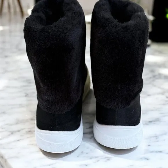 Steve Madden Harmoni Black Faux Fur Cuff Sneaker Boots Girls Size 5