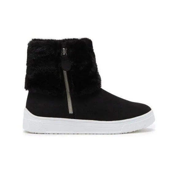 Steve Madden Harmoni Black Faux Fur Cuff Sneaker Boots Girls Size 5