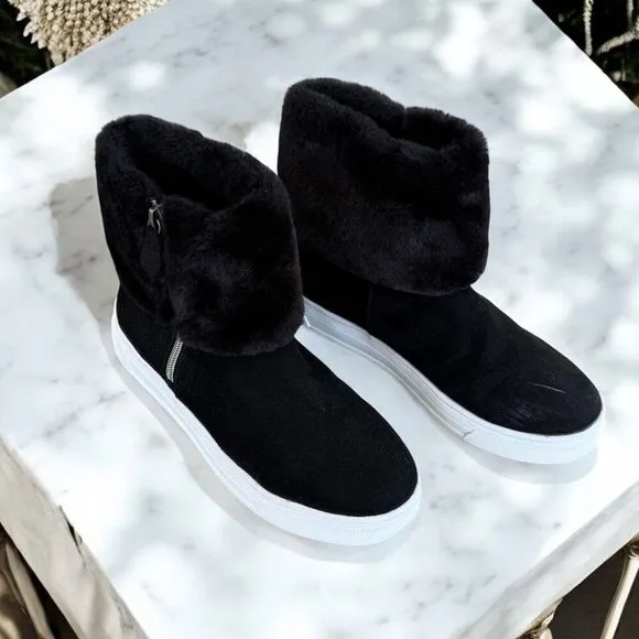 Steve Madden Harmoni Black Faux Fur Cuff Sneaker Boots Girls Size 5