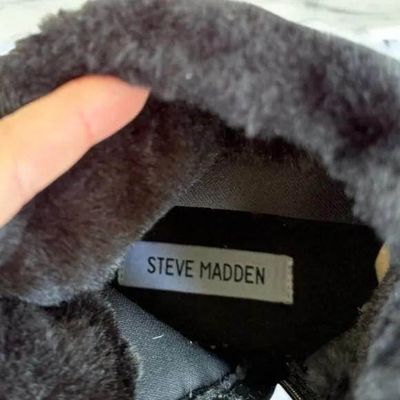 Steve Madden Harmoni Black Faux Fur Cuff Sneaker Boots Girls Size 5