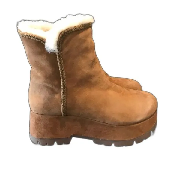 Steve Madden Tailor Boots Women's Size 8 Chestnut Suede Upper Platform Faux Fur
