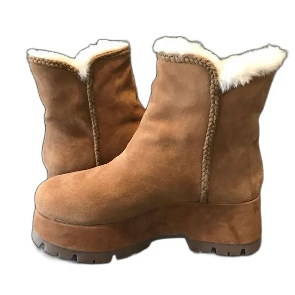 Steve Madden Tailor Boots Women's Size 8 Chestnut Suede Upper Platform Faux Fur
