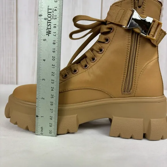 Steve Madden Tanker P Combat Boots Chunky Platform Ankle Booties Tan Size 5
