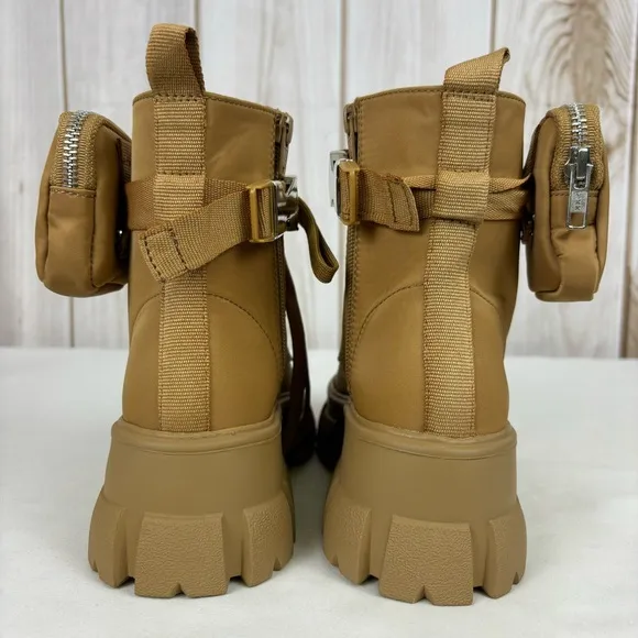 Steve Madden Tanker P Combat Boots Chunky Platform Ankle Booties Tan Size 5