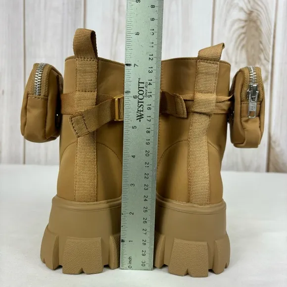 Steve Madden Tanker P Combat Boots Chunky Platform Ankle Booties Tan Size 5
