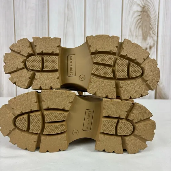 Steve Madden Tanker P Combat Boots Chunky Platform Ankle Booties Tan Size 5