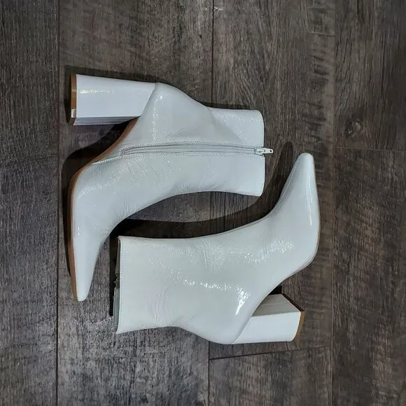 Steve Madden Zoe White Patan leather Women's Short Gogo Boots USA Size 9M