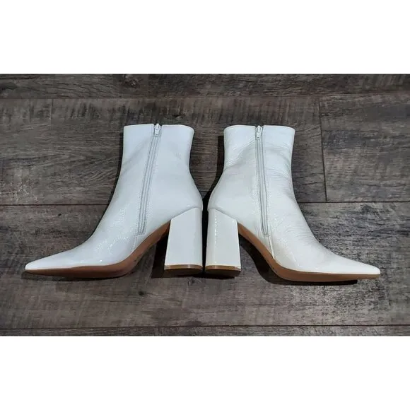 Steve Madden Zoe White Patan leather Women's Short Gogo Boots USA Size 9M