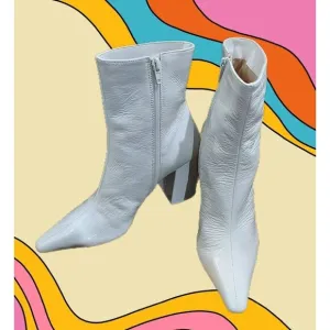 Steve Madden Zoe White Patan leather Women's Short Gogo Boots USA Size 9M